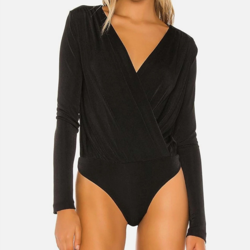 Free People Turnt Surplice-Neck Black Bodysuit